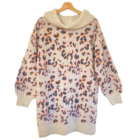 ANTHROPOLOGIE Emmy Cowl Neck Wool Blend Leopard Print Tunic Size XL - Picture 10 of 10